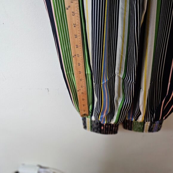 NWOT Tory Burch Green Blue White Multi Stripe Silk Harem Pants Banded Cuffs 2 - Picture 8 of 10